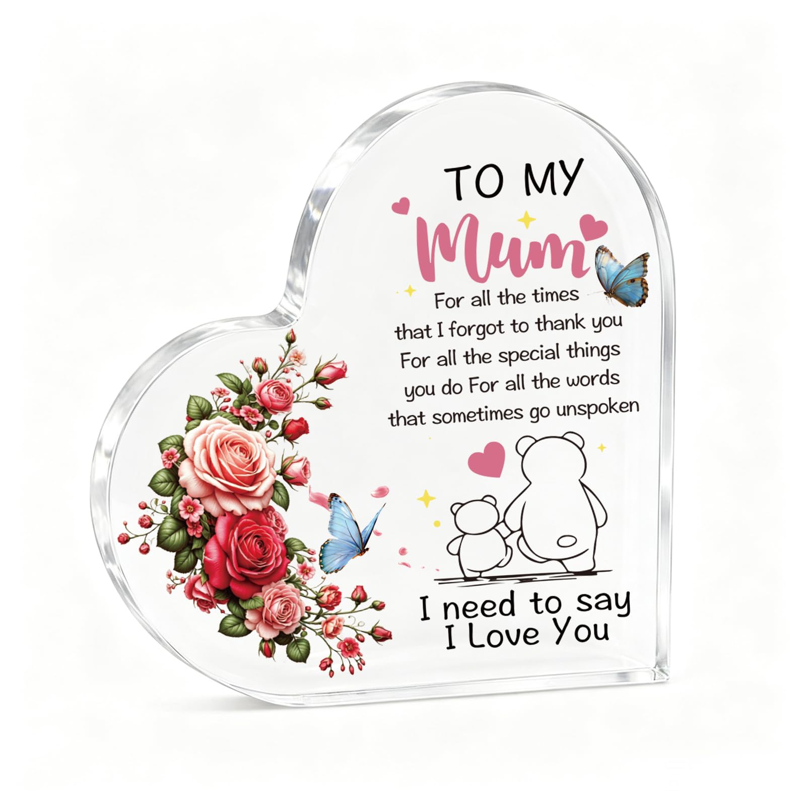 Mum Birthday Gifts, Gifts for Mum from Daughter Son - Heart-Shaped Plaque Desk Decor, Christmas Mothers Day Gift for Mum