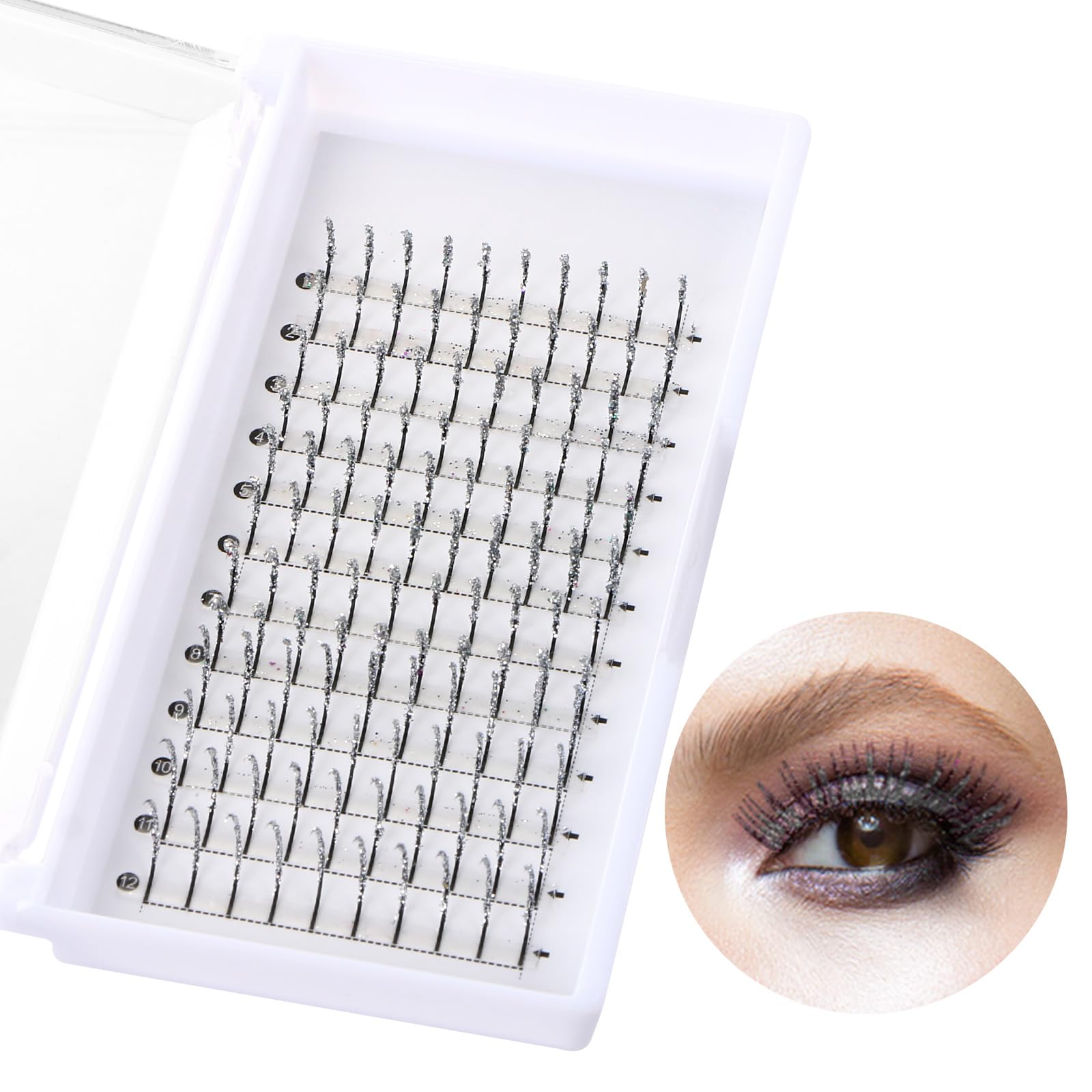 Glitter Lash Extensions, UHOMENY False Lashes for Eyelash Extensions D Curl Cosplay Eye Lashes Single Lash Spike Eyelash Extension Party Makeup