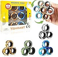 Vista 10 de 12Pcs Magnetic Rings Fidget Toys Pack, Magnets Finger Spinner for ADHD Stress Relief, Tire Style Magical Fidget Rings for Training Relieves Autism
