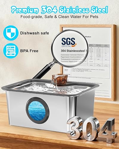 Miniatura 2 de Fuente de agua para perros grandes, fuente de agua para mascotas de acero inoxidable 304 de 12 litros con 5 filtros y 2 bombas de agua