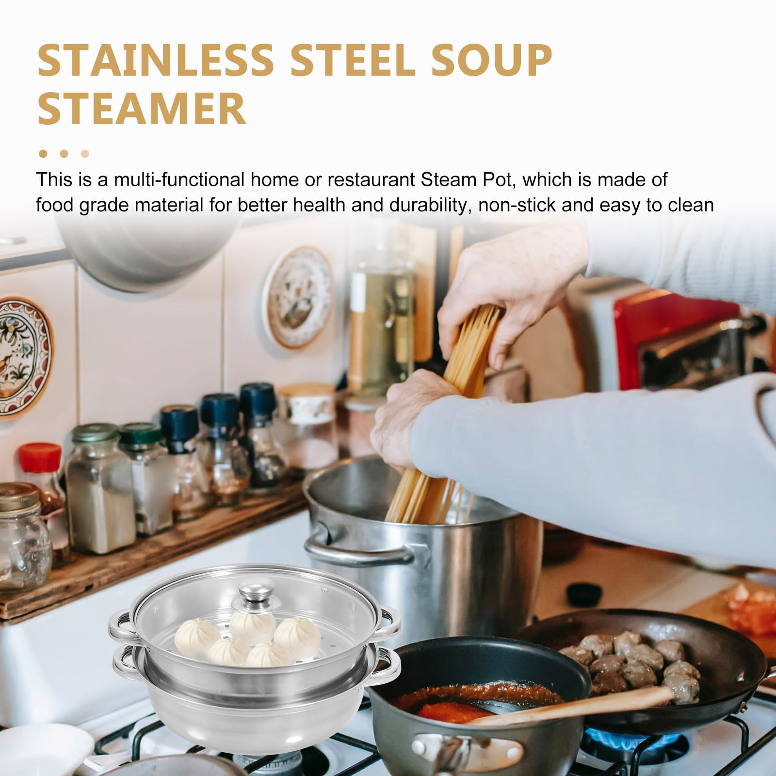 PRETYZOOM 1 juego de ollas de vapor de ánfora con tapa, utensilios de cocina ricos para cocinar al vapor, olla de vapor de 2 niveles, suministros de cocina, olla de vapor de acero inoxidable, vidrio