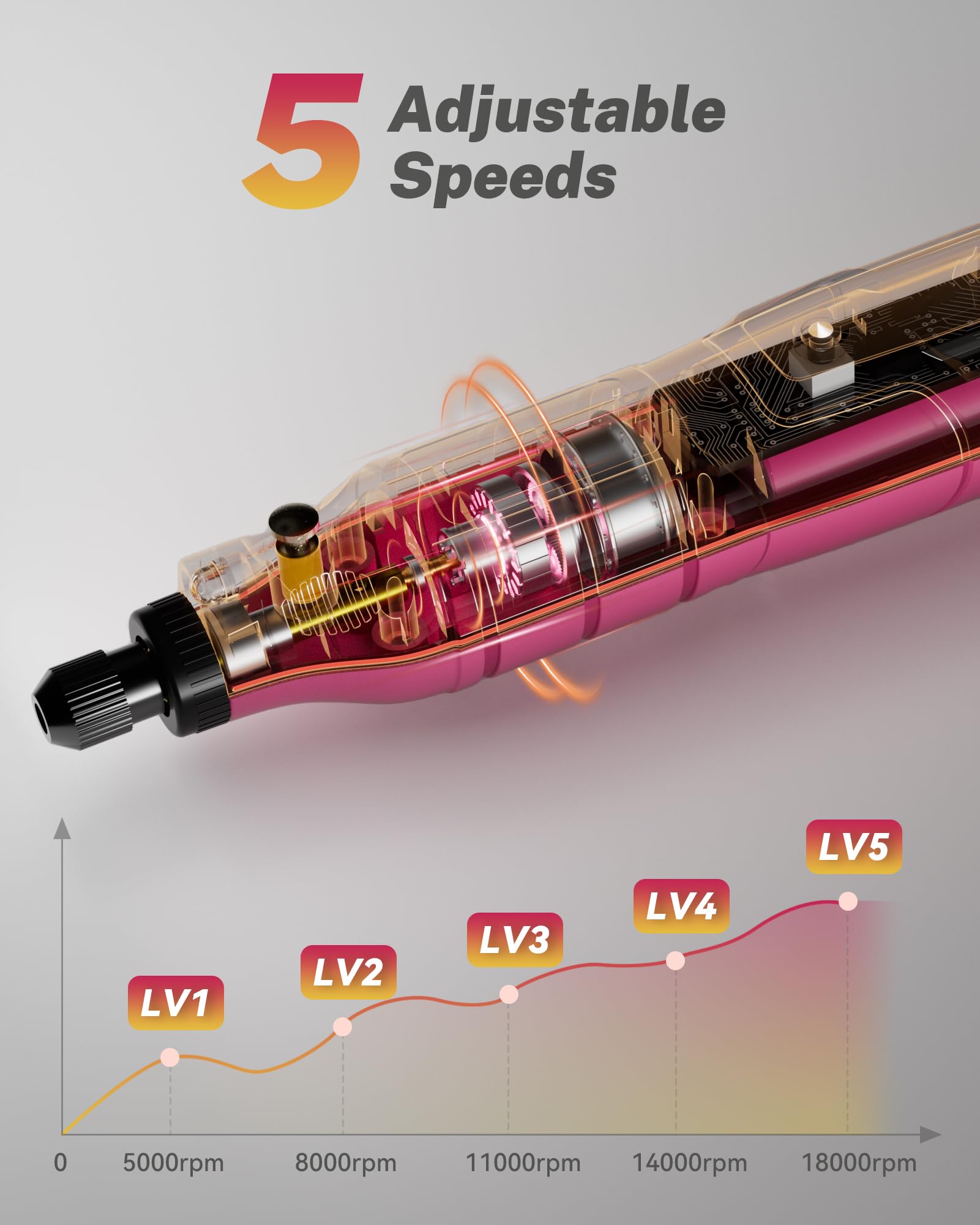 Mini kit di utensili rotanti senza fili con 75 accessori, penna per incisione ricaricabile a 5 velocità con luce LED, strumento rotante elettrico da 3,6 V per levigatura, lucidatura, foratura