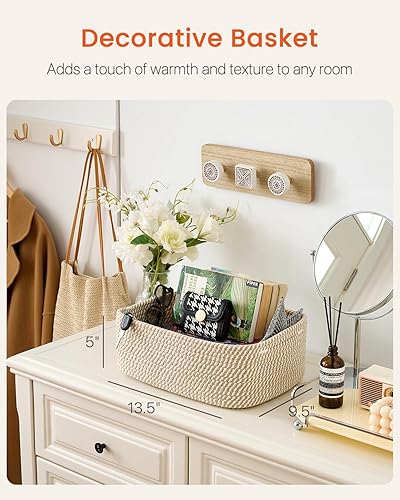 Miniatura 2 de Cesta tejida pequeña, 13.5 x 9.5 x 5 pulgadas, cesta de almacenamiento para organizar, bonita canasta de cuerda pequeña, para armario, cubos de