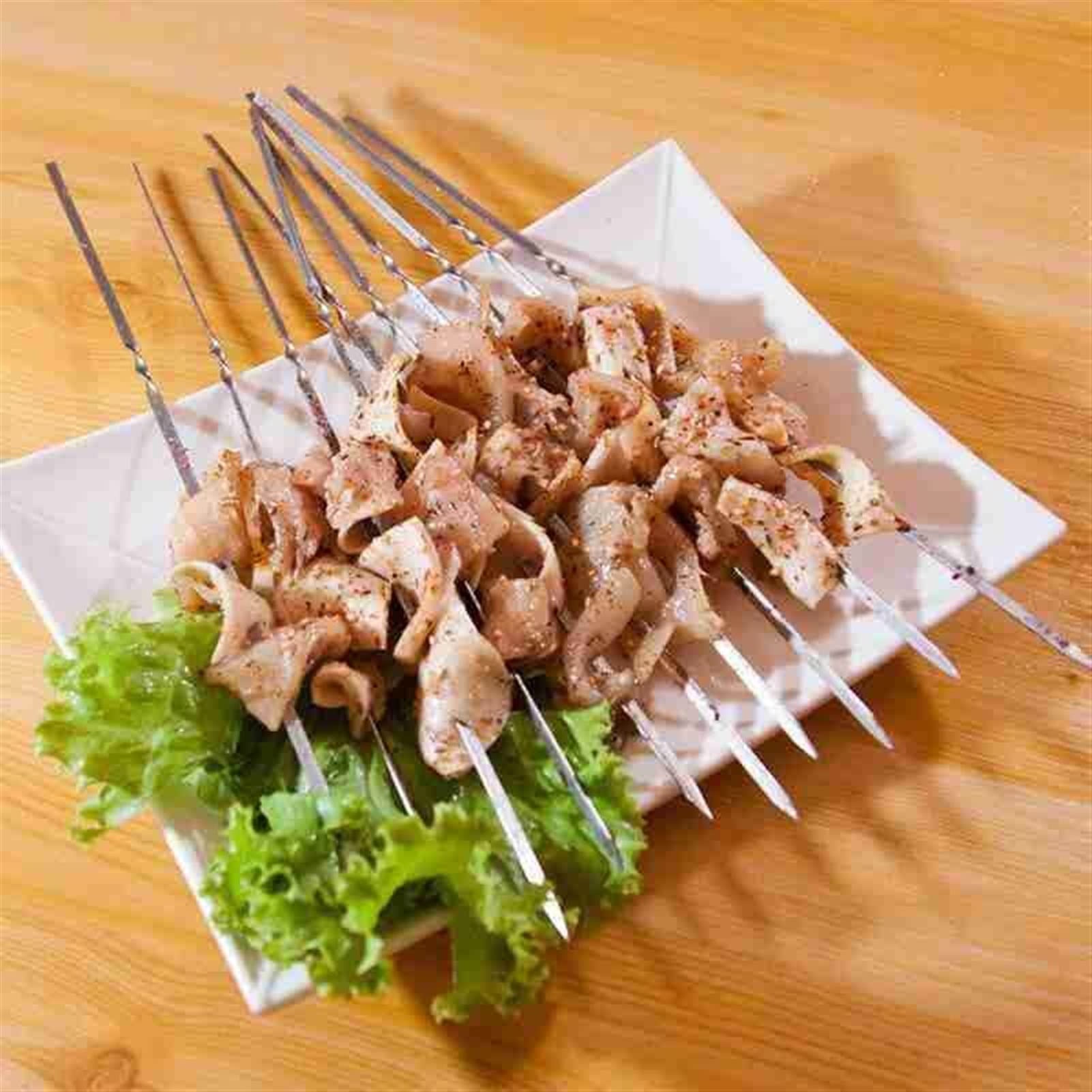 10pcs Utensili per barbecue Barbecue in acciaio Segno Spiedini di agnello Segno di ferro Ago per arrosti Spiedini arrostiti piatti Strumenti per braciere di carne (Color : 33cm 10pcs) (28cm 10pcs)