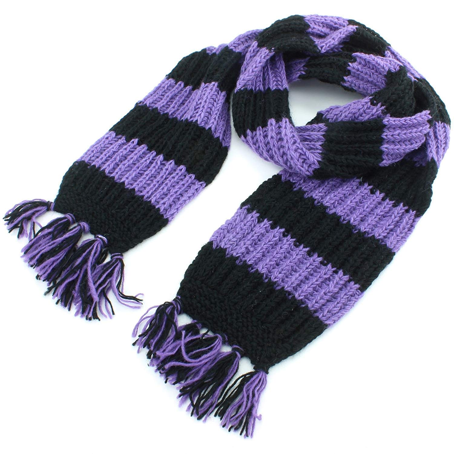 LOUDelephant Chunky Wool Knit Striped Scarf - Purple & Black