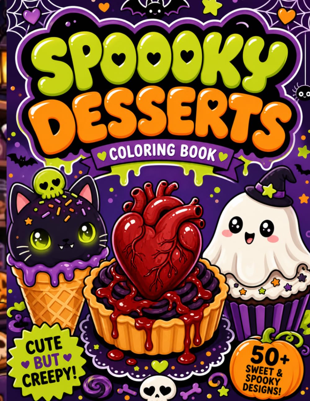 Spooky Desserts Coloring Book for Adults & Teens: Bold and Easy Kawaii Halloween Sweets: Cute and Creepy Treats for Relaxation, Stress Relief, and Fun Halloween Coloring