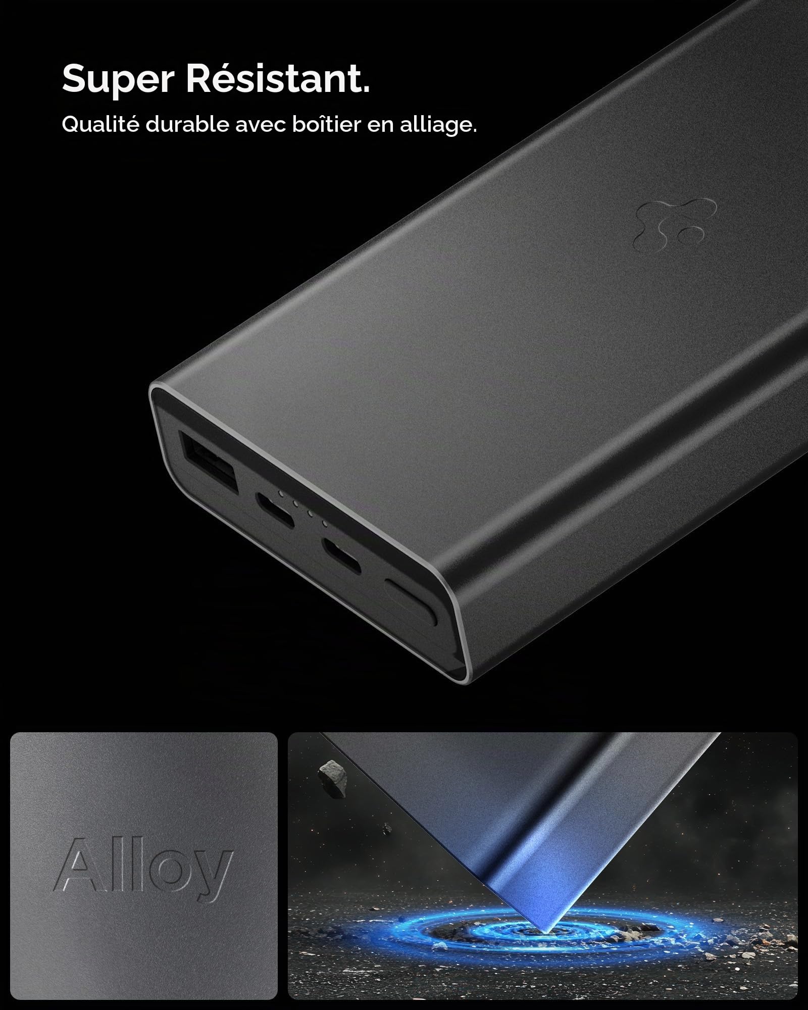 Spigen Essential Batterie Externe 20000mah, [Pochette & Câble USB C Offerts] 30W Power Bank, Chargeur Portable 3 Ports pour iPhone 17/16/15/14/13, Samsung S25, Pixel 10/9, iPad, Switch, Etc - Noir