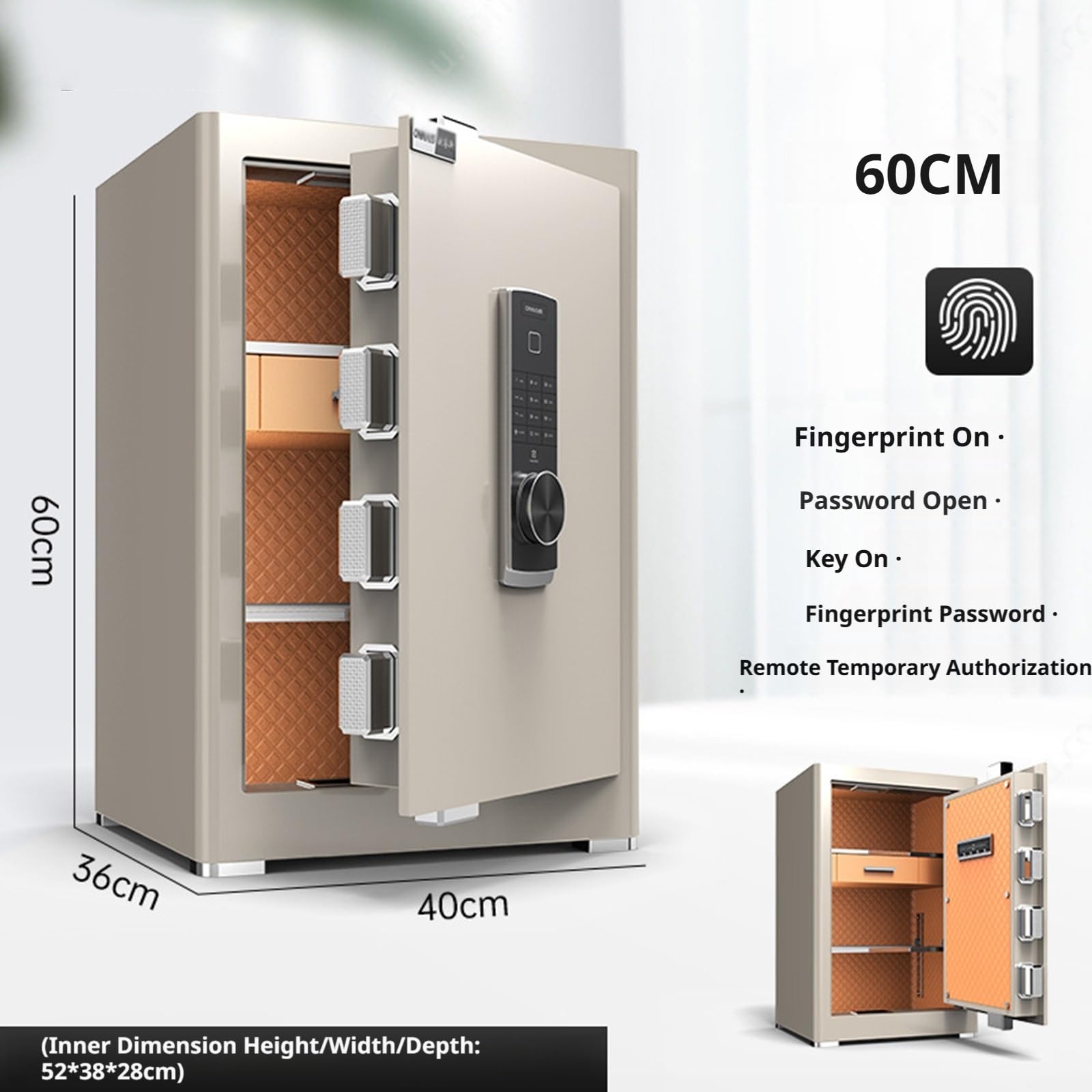 Cassaforte antifurto, grande capacità con accesso a impronte digitali e password per camera da letto/soggiorno, design sicuro e durevole, 60 cm