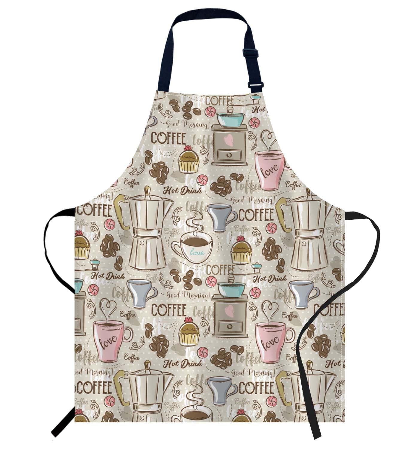 Smooffly Coffee Set Patterns Apron Adjustable Bib Chef Aprons Cooking Apron Unisex Women Men Aprons Perfect for Home Kitchen Baking