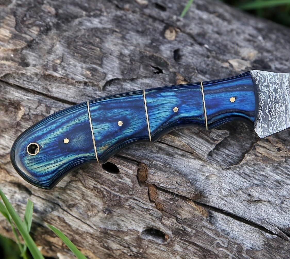 Handmade Fillet Knife 13” - Boning Knife flexible Curved Blade, Multipurpose Fillet Knife, Featuring Wood Handle and Leather Sheath - Stain & Corrosion Resistant – (Blue Wood)”