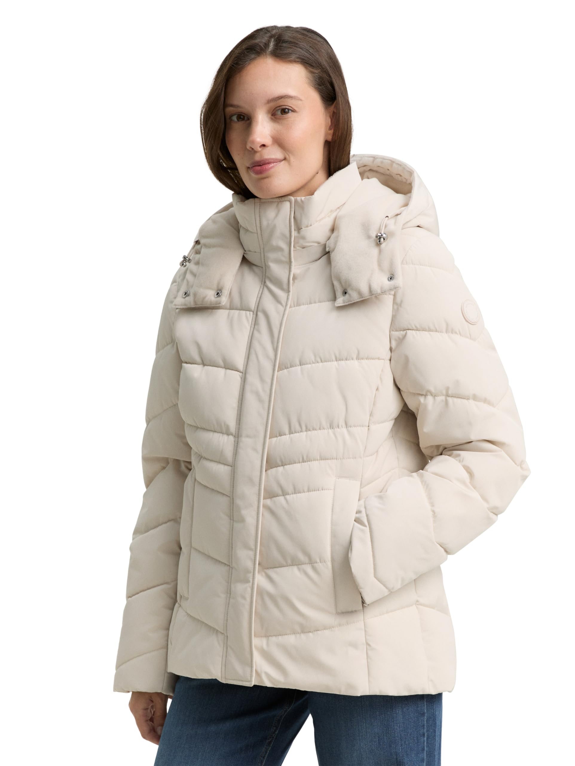 Tom Tailor Damen Puffer-Jacke mit Abnehmbarer Kapuze