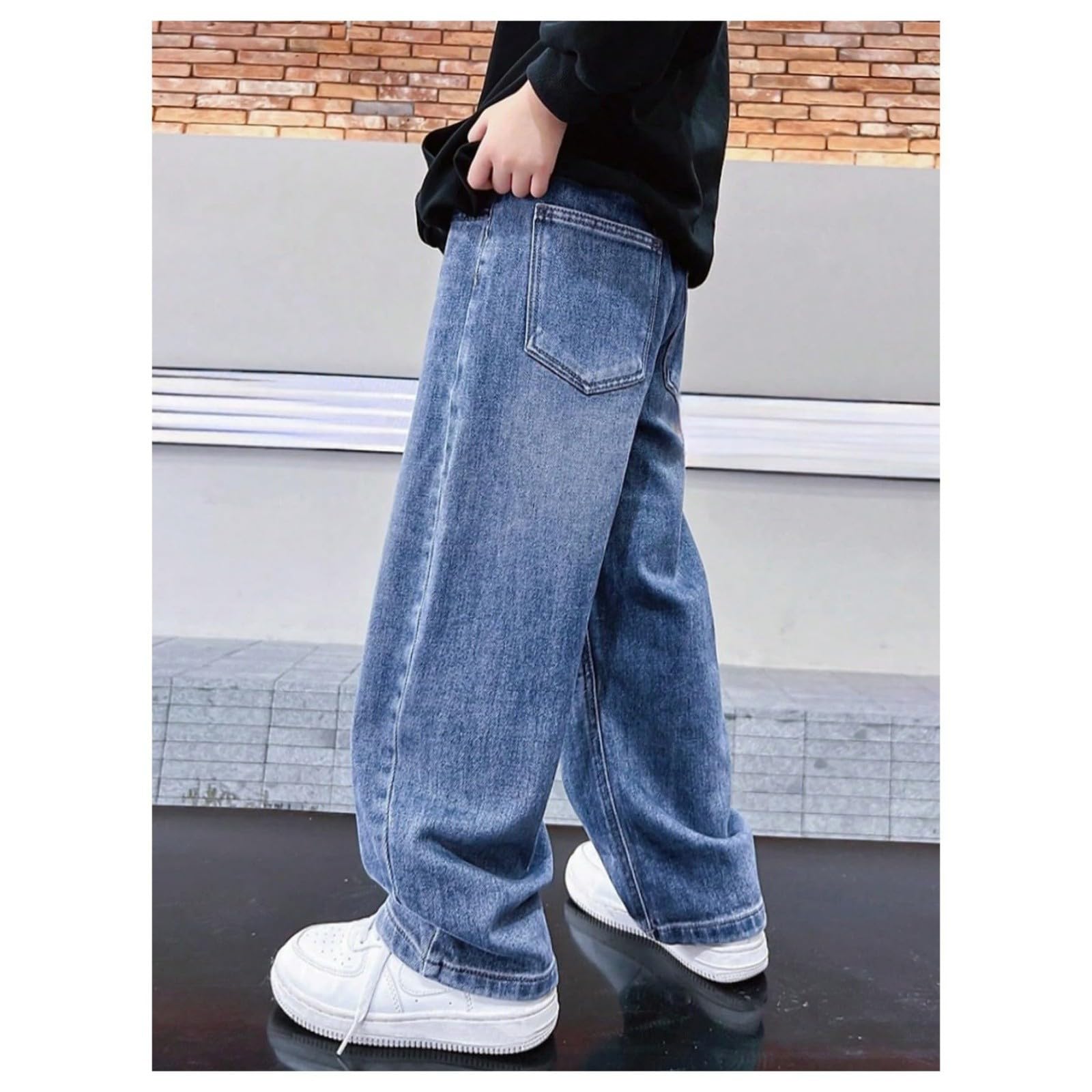 Pantalon en jean pour garçon avec jambes larges, coupe décontractée et tendance, pantalon décontracté pour enfants, jean extensible confortable avec taille réglable Noël 2026