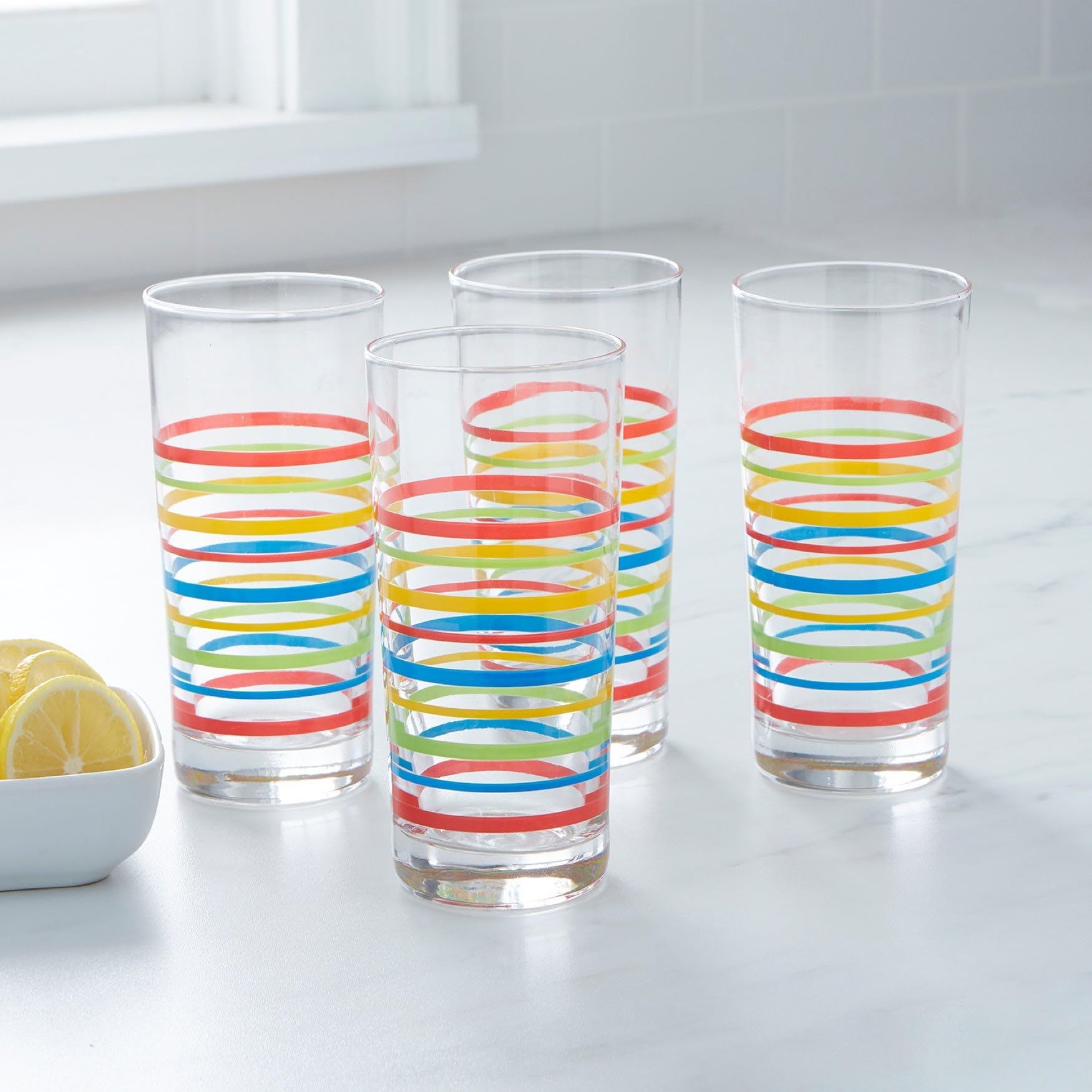 BrylaneHome Bh Exclusive Set Of 4 Santa Fe Highball Glasses - Stripe