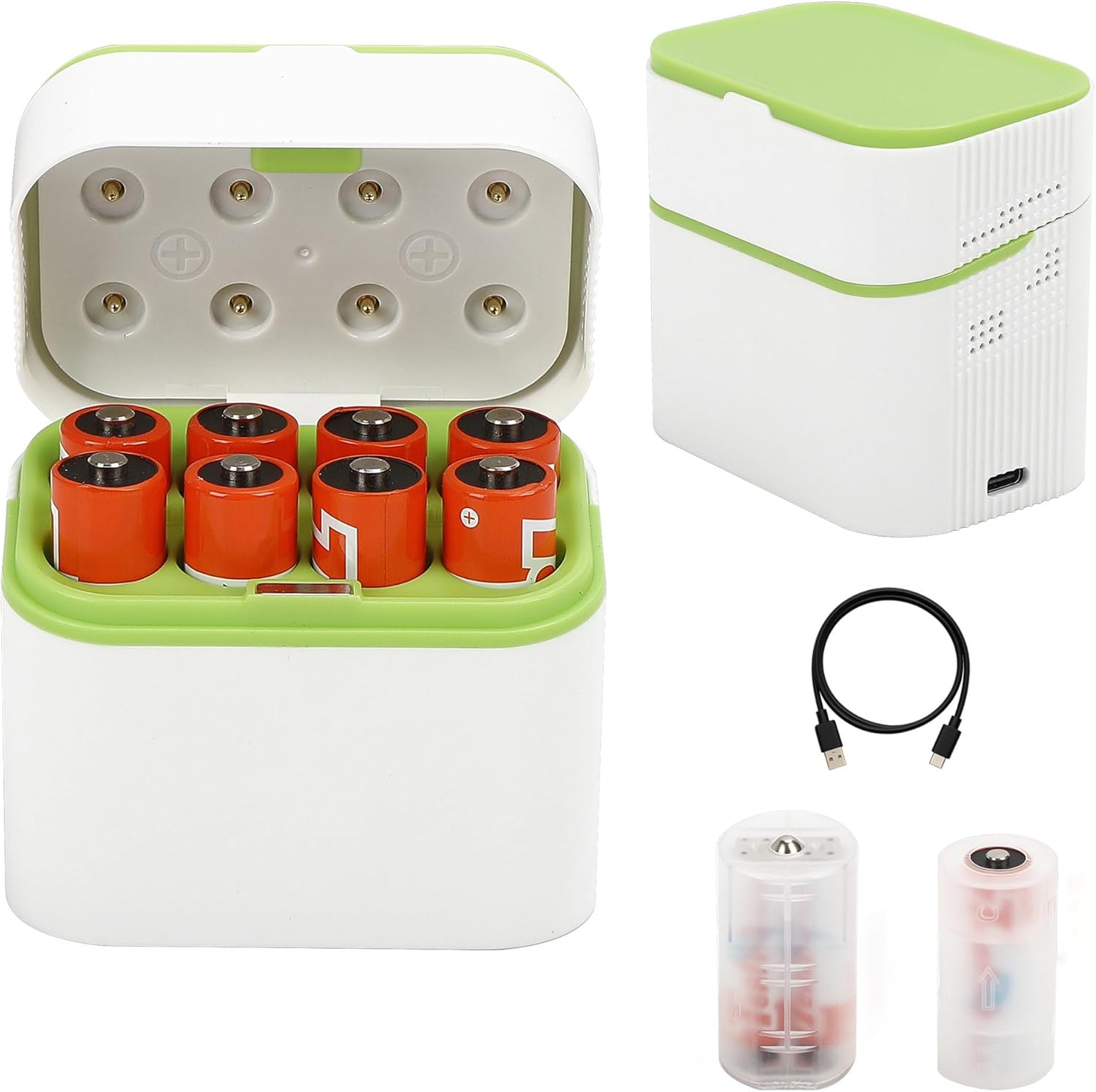 8 Pack Rechargeable Lithium AA Batteries with Fast Charger, 1.5V Constant Output, 3600mWh High Capacity 8-Slot Triple AA Li-ion Multiple Charging with AA to C & D Battery Converter