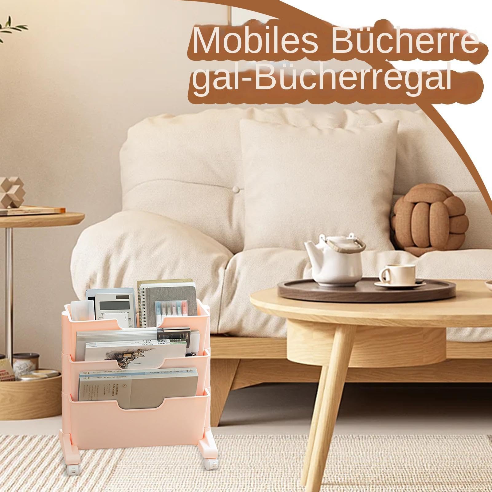 Carro de archivos con ruedas para debajo del escritorio, estantería móvil con ruedas, estantería móvil de 3 niveles para el hogar, carrito de libros móvil con acceso flexible para cocina y salón