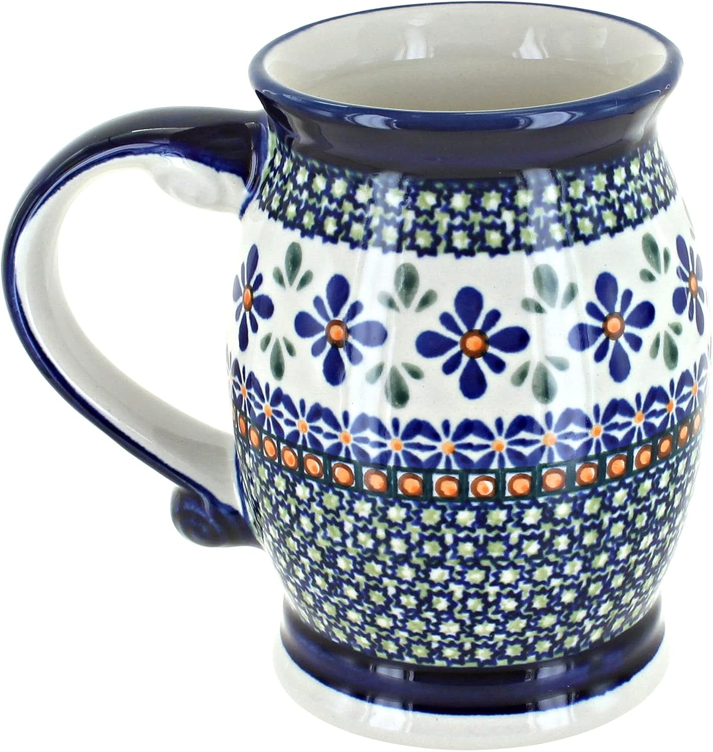 Blue Rose Polish Pottery - Green Mosaic Flower Beer Mug - 24 oz - Stylish & Unique Large Beer Mug