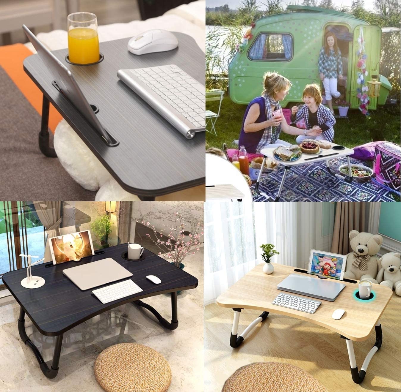 Tavolino da Letto Nero Colazione Pieghevole Tavolo Letto Regolabile e Portatile per Laptop PC Supporto Notebook Computer Tablet 60x40x28cm (Nero)