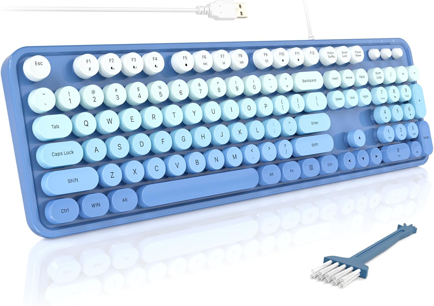 MOFII Computer Keyboards Wired, Plug Play USB Full Size Typewriter Keyboard, Cute Colorful Aesthetic Keyboard with Foldable Stands for Windows PC Laptop (Blue Gradient)
