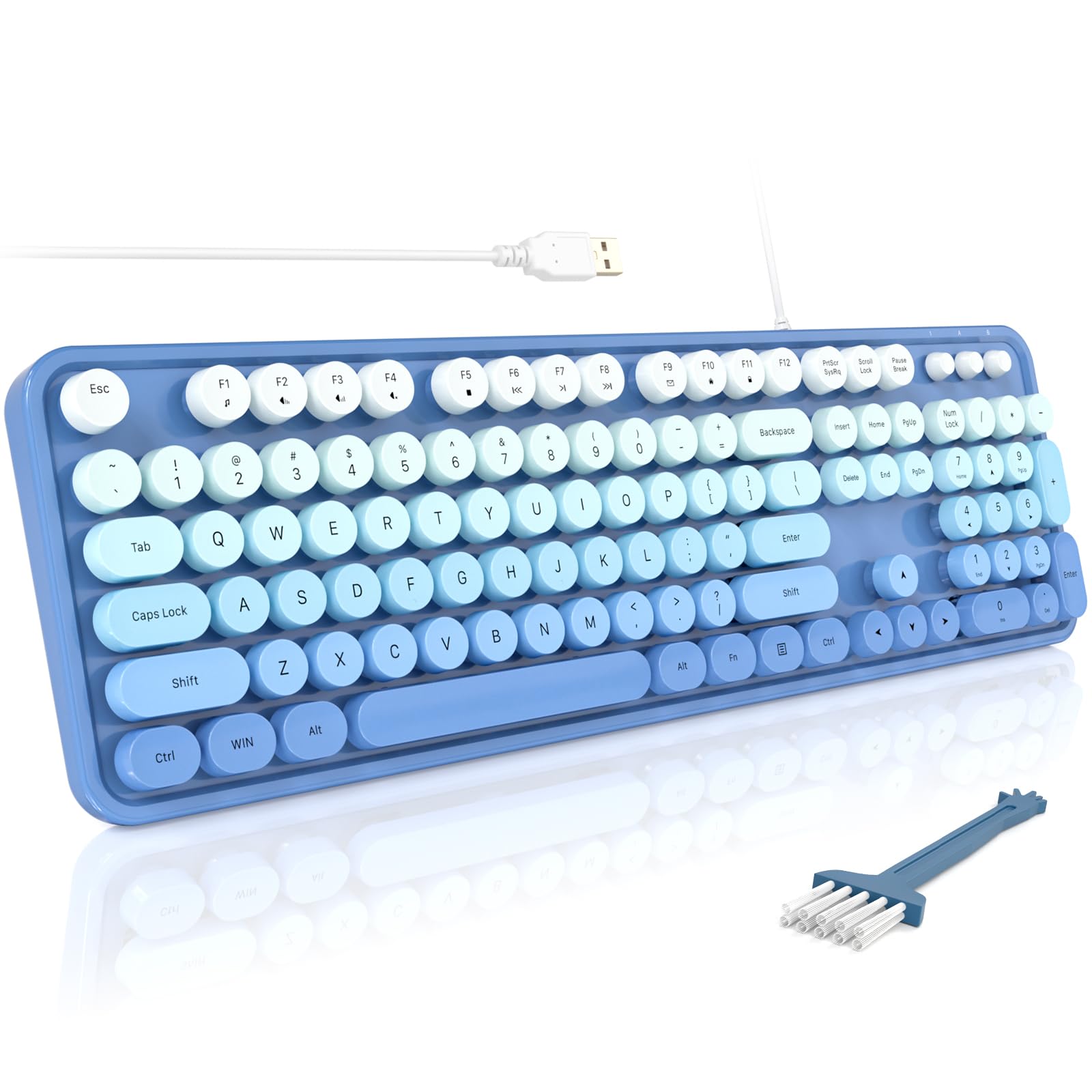 MOFII Computer Keyboards Wired, Plug Play USB Full Size Typewriter Keyboard, Cute Colorful Aesthetic Keyboard with Foldable Stands for Windows PC Laptop (Blue Gradient)