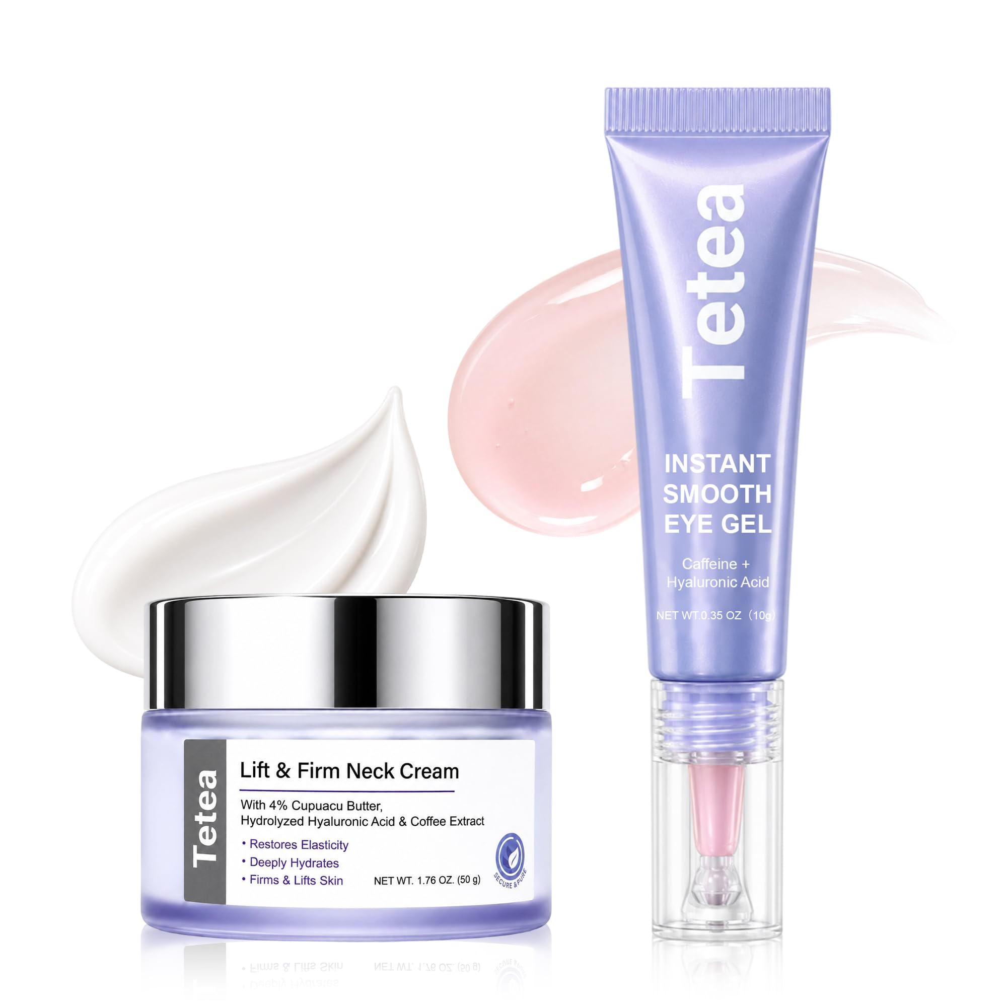 Eye Gel & Neck Cream Set, Firming Neck Moisturizer and Under Eye Gel for Puffiness, Fine Lines, Hydrating Skin Care Set for Women & Men