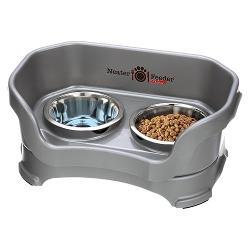 Neater Feeder - Modelo Deluxe - Cuencos para Gatos a Prueba de desorden (Gato, Gris plomizo)