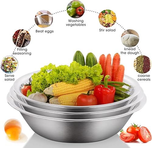 Miniatura 6 de Tazón de mezcla de acero inoxidable resistente con acabado de espejo, 3 cuartos de galón (juego de 3)