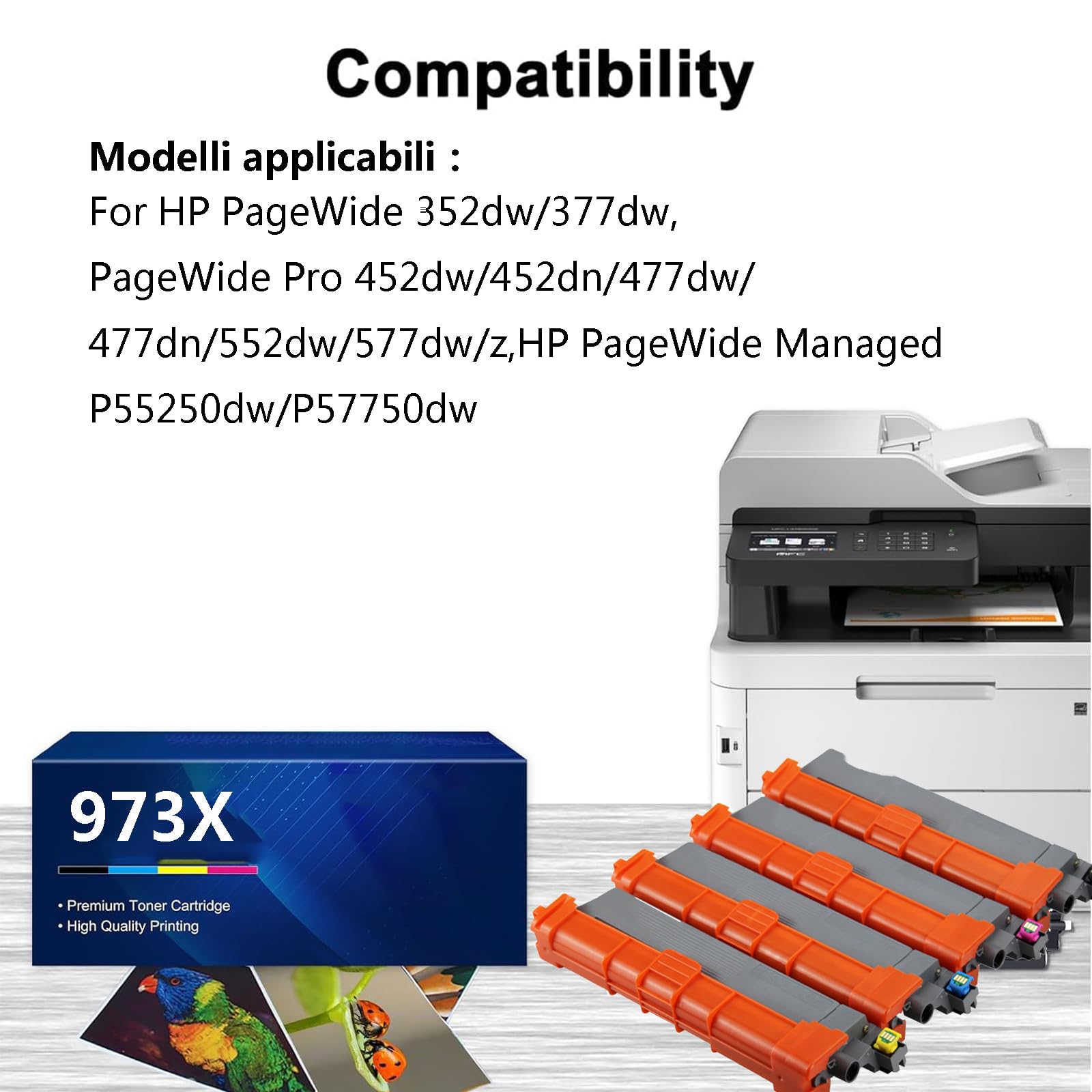 Cartucce D'inchiostro Compatibili per 973XLK C M Y per HP PageWide Pro 452dw 452dn 477dw 477dn 552dw 577dw 577dwz P55250dw P57750dwi Stampante Cartucce D'inchiostro ad alta Resa, 10000 Pagine,1 set