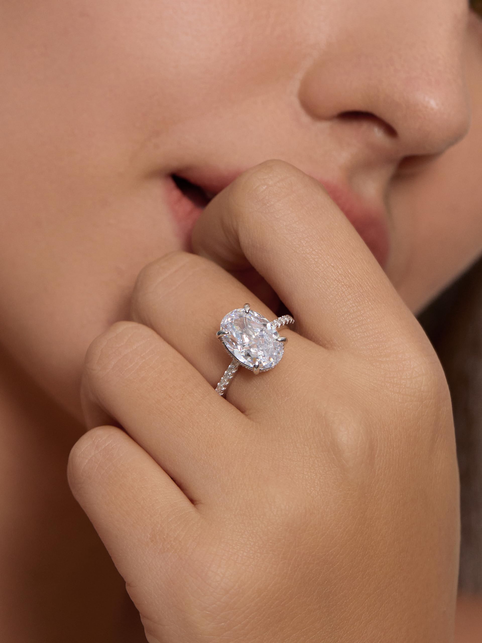 Anillo de compromiso de mujer de corte ovalado de 4.0 quilates, anillo de compromiso de diamantes de imitación, anillo de boda de plata de ley 925, Gema Metal, Zirconia cúbica 5