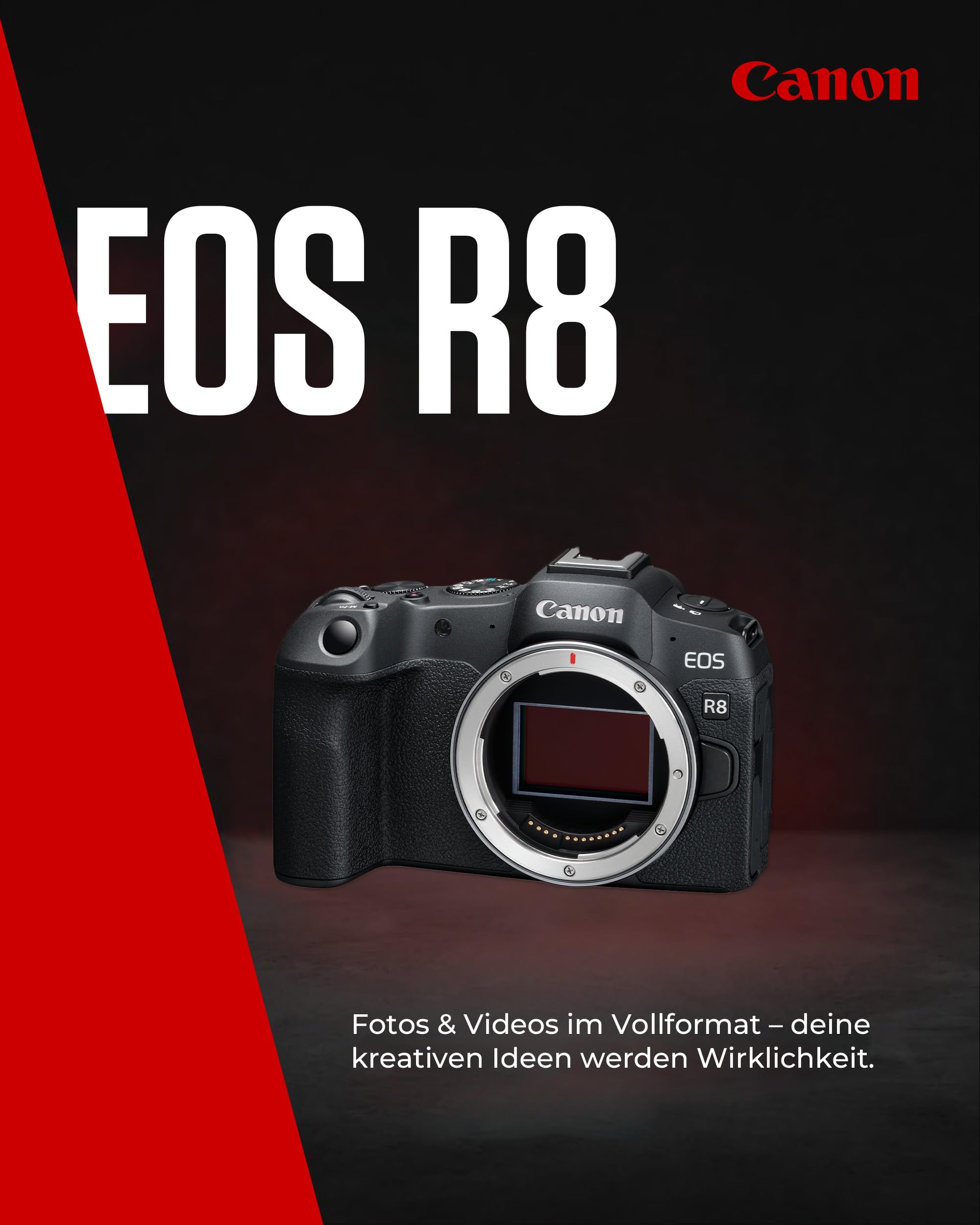 Canon EOS R8 Gehäuse 24,2 MP Vollformat-Systemkamera Dual Pixel CMOS AF II 4K 60p 40 B/s Touchdisplay WLAN Bluetooth USB-C