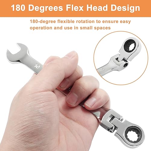 Miniatura 5 de Piutouyar Llave de trinquete de cabeza flexible de 0.394 pulgadas, llave de trinquete métrica profesional, llave combinada, herramienta de llave de