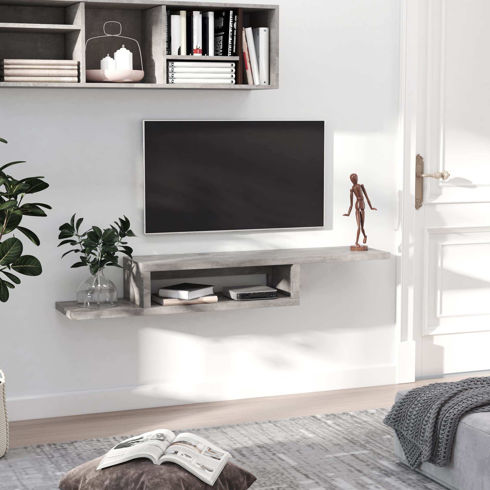 ARMATURA TV Moderna Design Concrete Grey 2 Scaffali - Dettaglio