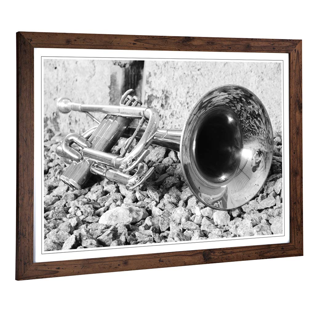 Big Box Art Framed Print of Trumpet Design | Wall Art Picture | Home Decor for Kitchen, Living, Dining Room, Lounge, Bedroom, Hallway, Office, Walnut, A2 / 24.5x18 Inch / 62x45cm