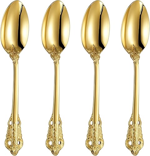 KEAWELL Cuchara de lujo para cena, juego de 4, cucharadas de acero inoxidable 1810, juego de cucharas de cubiertos, pulido con espejo, 7.8 pulgadas