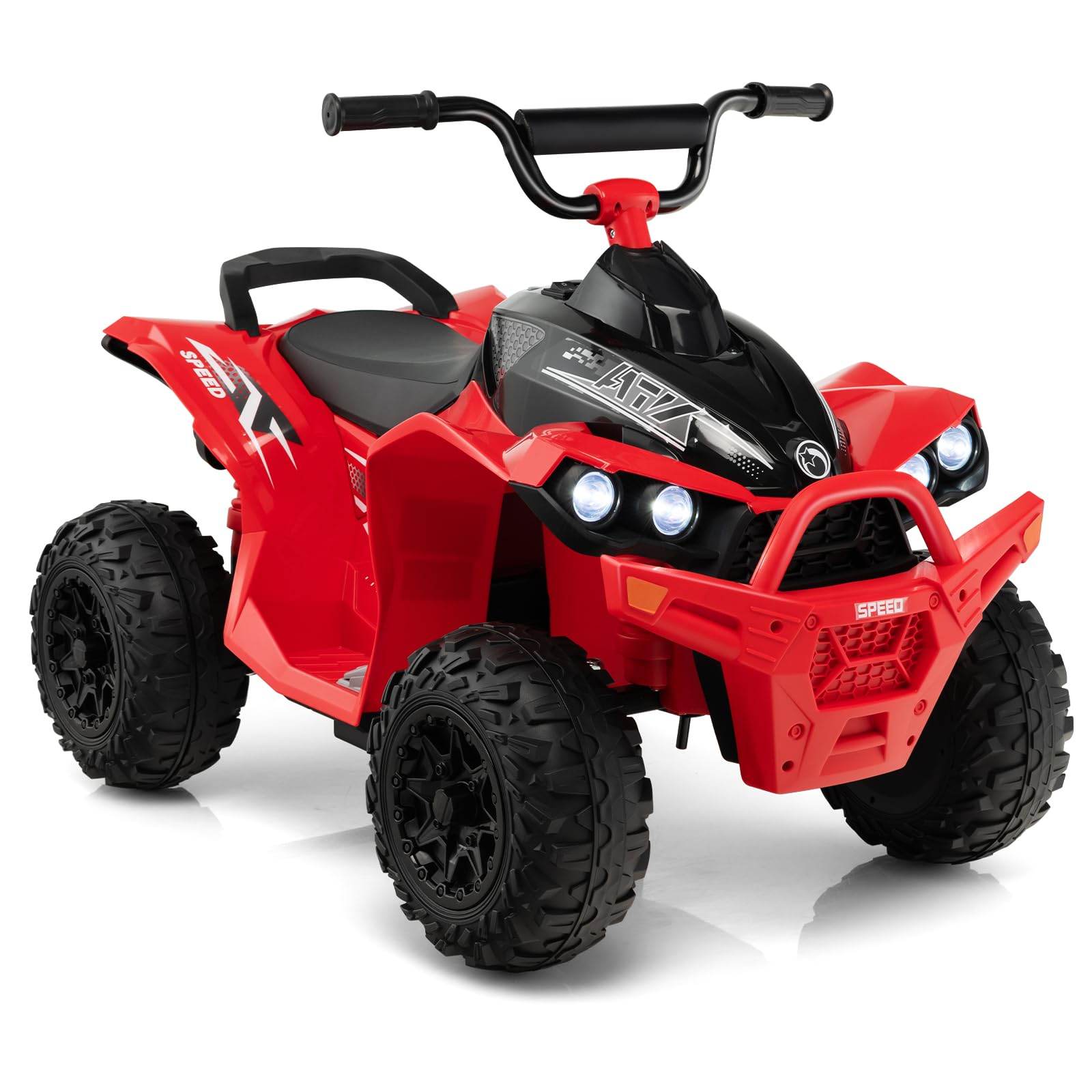 GOPLUS 12V Elektro Kinderquad, Kinderfahrzeug mit 2 Geschwindigkeiten 2,2/4,3 km/h, Elektroquad mit Hupe, Musik & LED-Scheinwerfern, Kinderauto für Kinder von 3 bis 8 Jahren bis zu 35 kg (Rot)