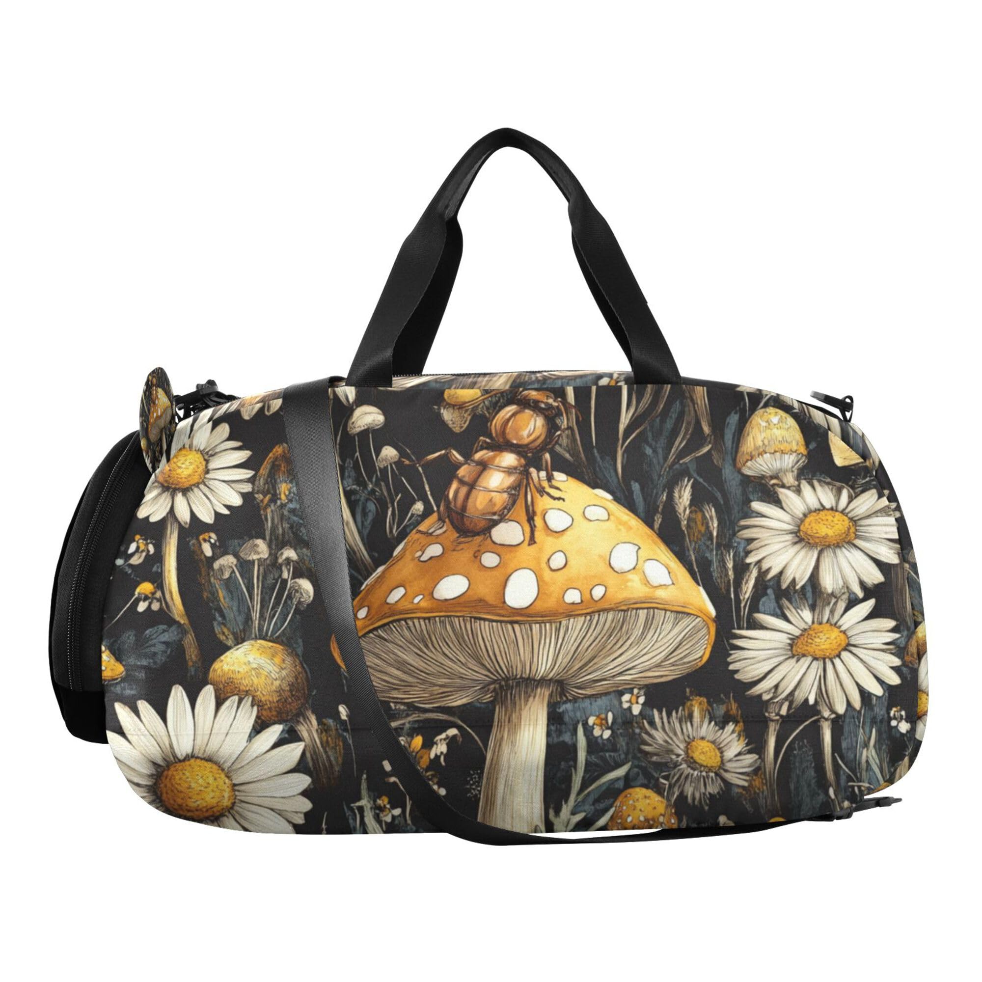 Glaphy Ant Mushroom Daisy Flowers Duffle Bag for Toddler Boys Girls, Gym Sports Bag with Shoe Compartments, Kids Travel Overnight Weekender Shoulder Bag