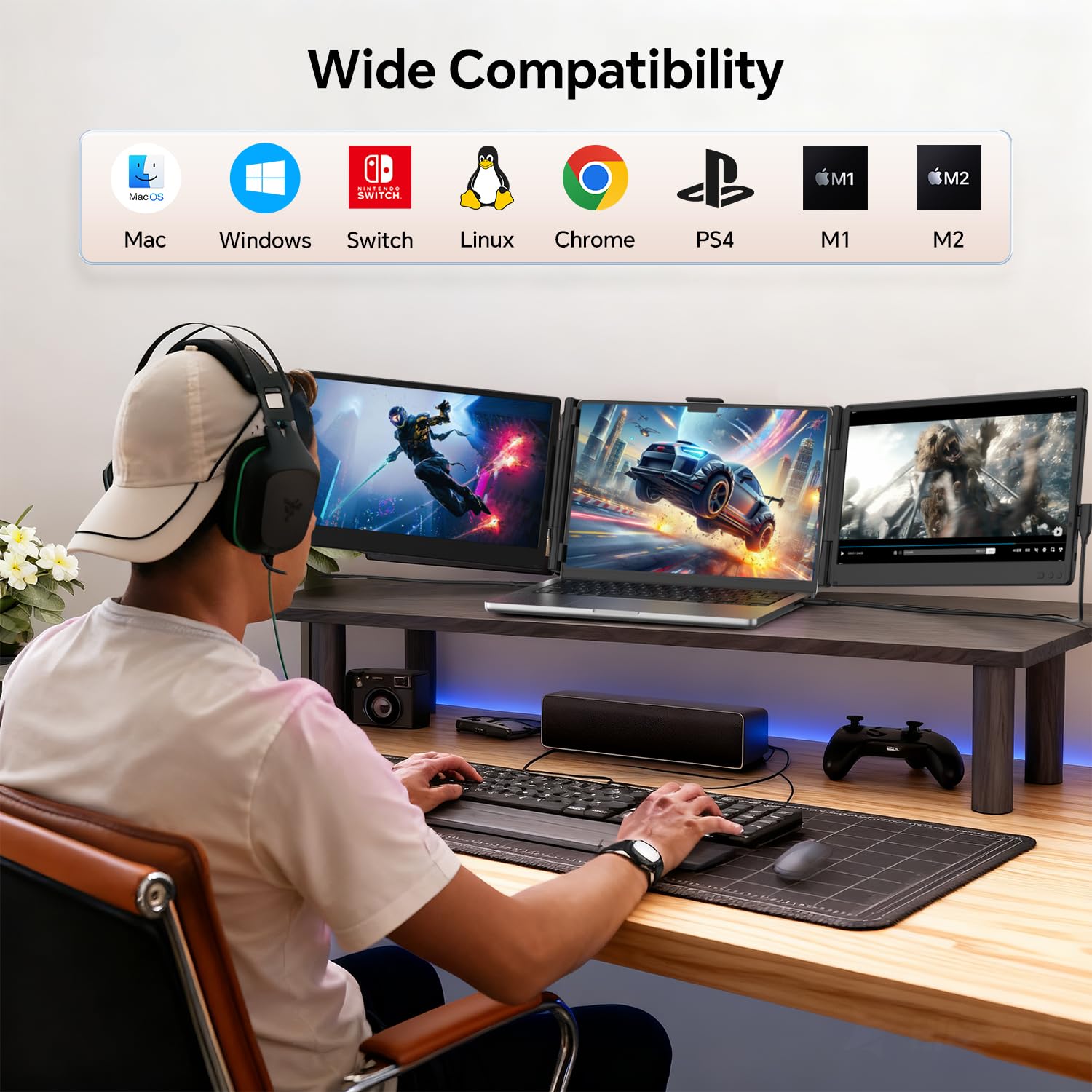 Laptop Screen Extender, 14'' FHD 1080P IPS Portable Monitor for Laptop, Triple Screen Extender Monitor Plug-Play for Mac/Windows/Chrome, Fit 13”-17.3” Laptops