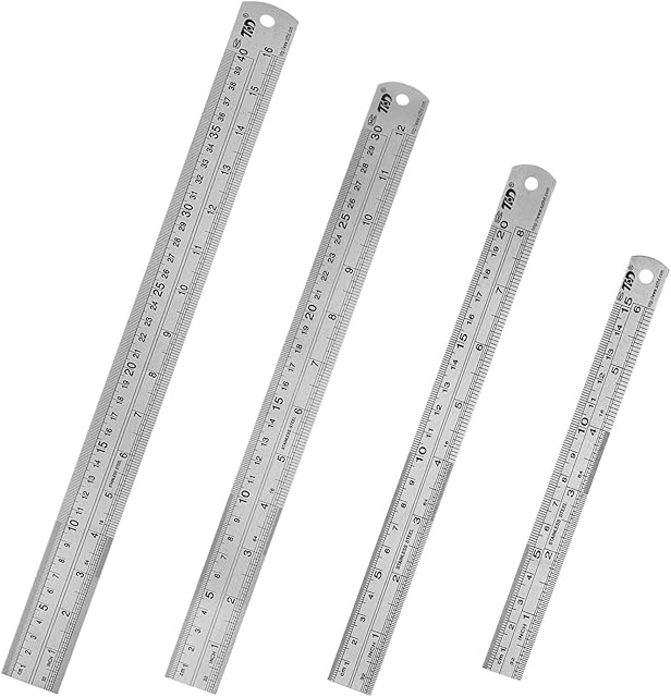 HIHUHEN Stainless Steel Ruler 15cm+20cm+30cm+40cm Office Ruler 4 Pieces Set Metal Rulers Kit for Engineering, Teaching(4 x Ruler)