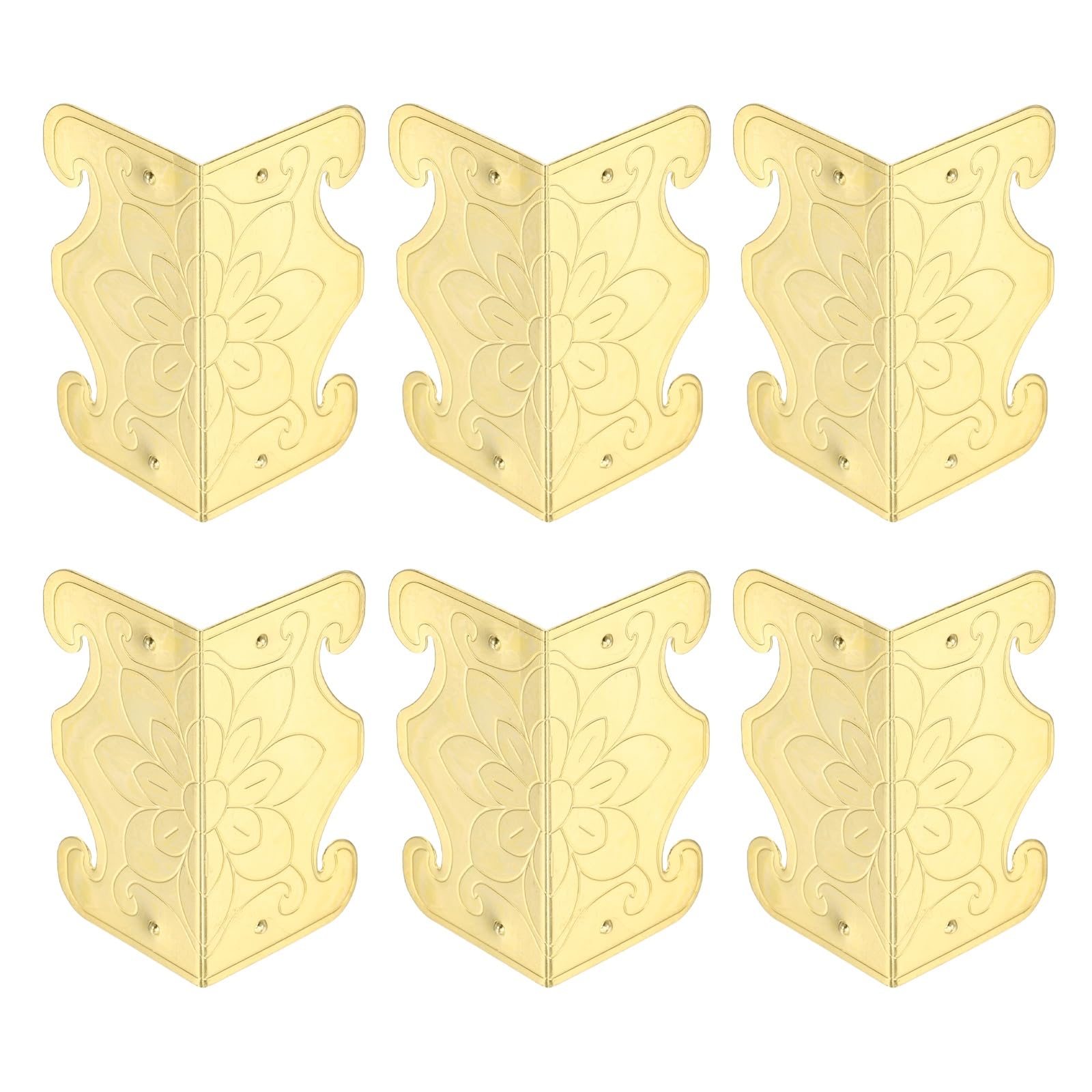 sourcing map 6 Pcs Baseboard Corner Protectors, Skirting Board Corner Protectors, Vintage Metal Corner for Furniture Table Cabinet Jewel Cases Decorative, Yellow