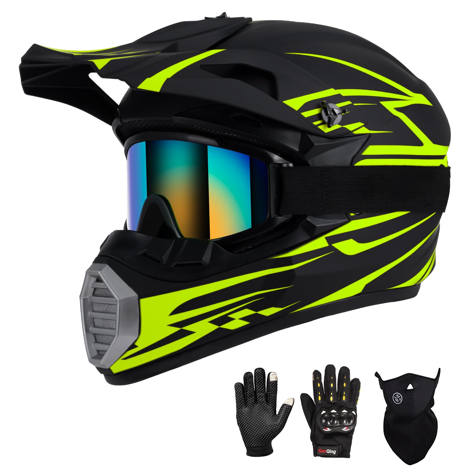 Youth Kids Motocross Helmet DOT Approved, Adult ATV Dirt Bike Off-Road Full Face Motorcycle Helmet with Goggles Gloves Mask for Boys Girls,Lightweight Breathable for Riding