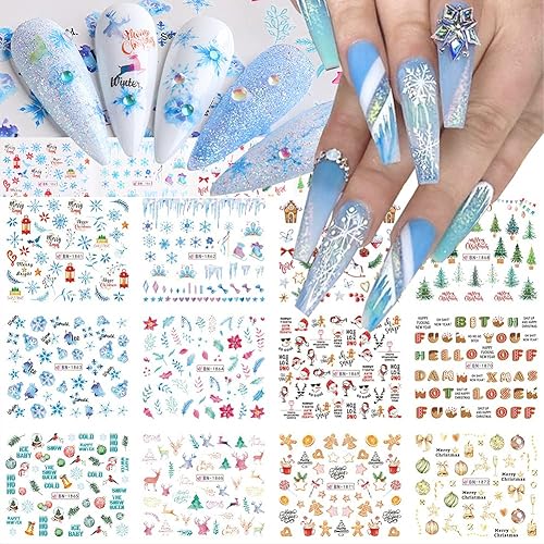 Calcomanías de uñas de Navidad, copos de nieve, transferencia de agua, calcomanías de uñas de muñeco de nieve, reno, Papá Noel, campana, árbol, disponible en Yaxa El Salvador