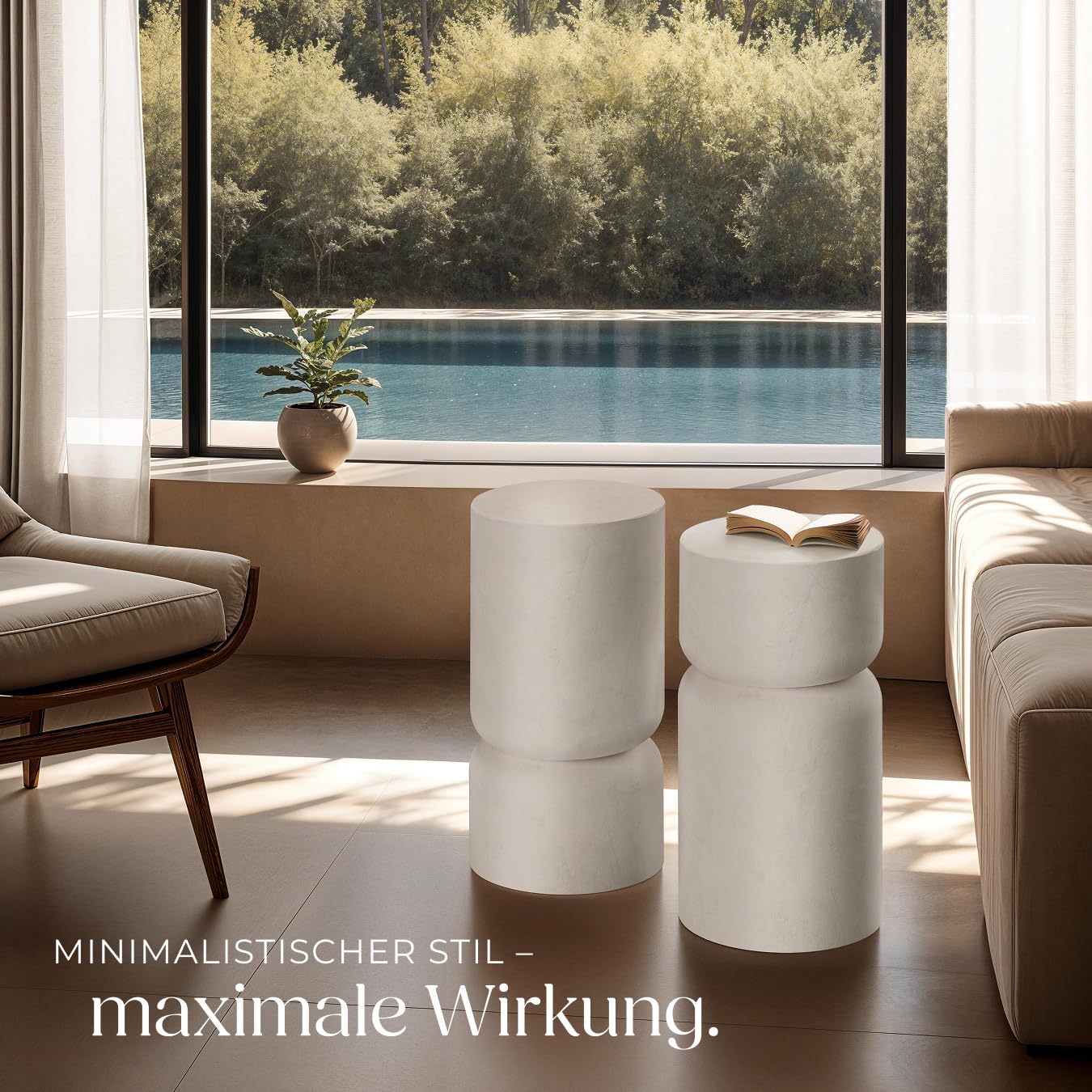 tectake® 2er Set runder Couchtisch weiß, Beistelltisch rund, Aesthetic Room Decor, Moderne Möbel für Wohnzimmer, Schlafzimmer, als Coffee Table, Side Table oder Nachttisch