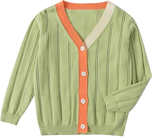 Bebé Niñas Cárdigan Abrigo Color Sólido Manga Larga Ropa Delgada Chaquetas Camisas Cuello V Botón Abrigo Holgado, Tc1-verde, Mochilas de mochila