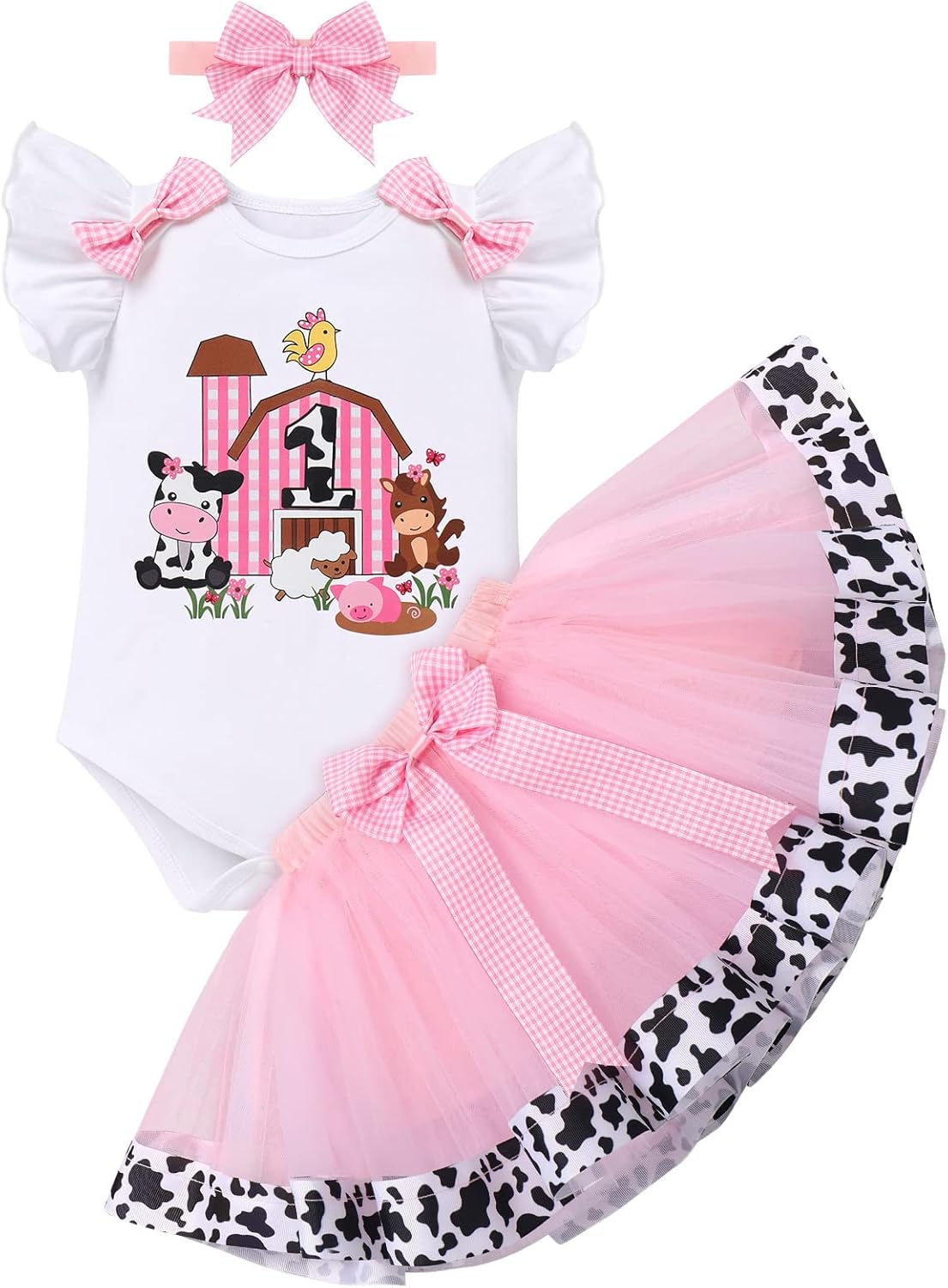 Baby Girl 1st Birthday Outfit Farm Cow Ladybug Romper Tutu Skirt Headband Christmas Bee Cake Smash Photo Shoot Clothes