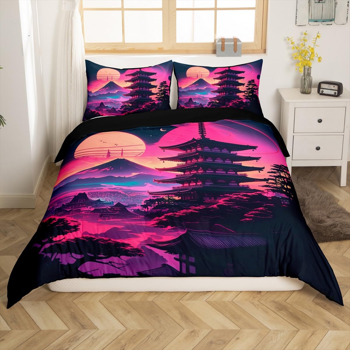 Homemissing Japanese Ukiyoe Duvet Cover Set Super King Size For Adult Girls Boys Kids Hokusai Pattern Bedding Set Japanese Style Comforter Cover with 2 Pillowcases Fuji Mountain Printed Decor Bed Sets — image 1