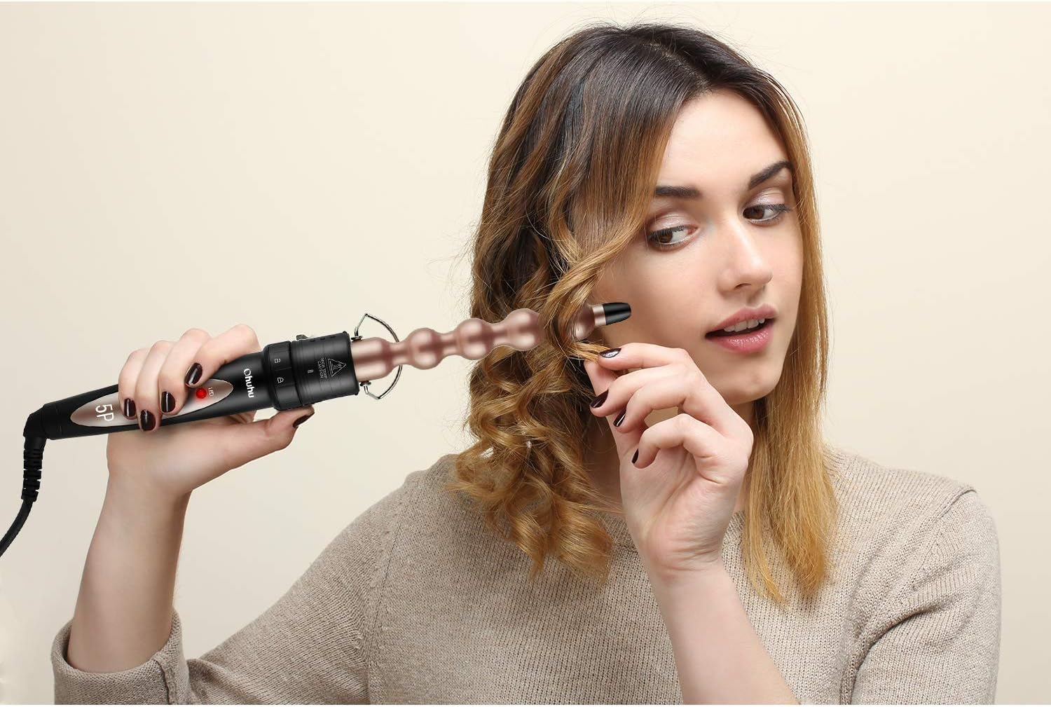 Rizador Pelo 5 en 1, Ohuhu Tenacillas De Pelo Profesional con Barril Cerámico Intercambiable y Guante Protector Para Todo Tipo de Cabello, Calentamiento Instantáneo y Temperatura Ajustable