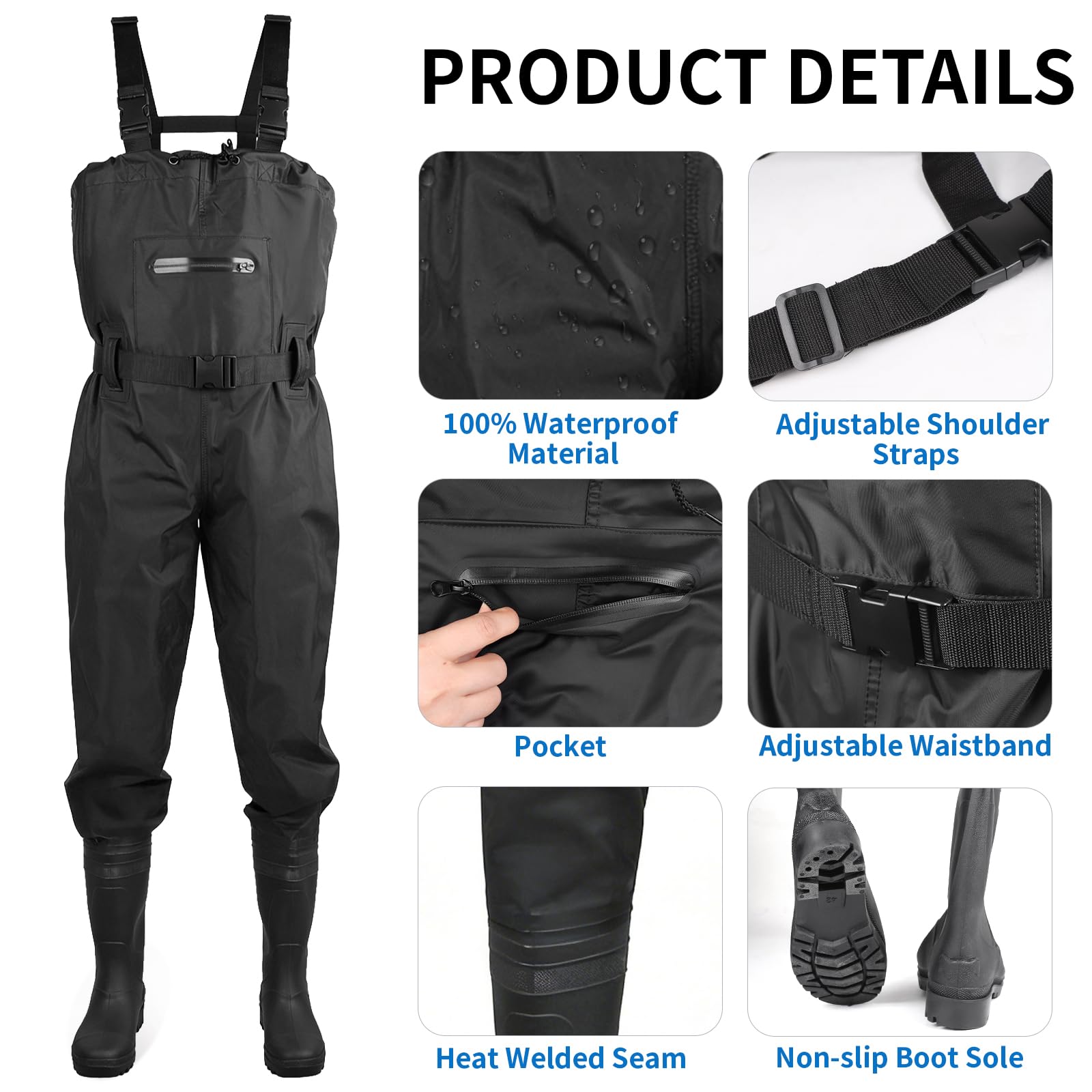 SWAWIS Cuissardes Waders Poitrine Pêche Imperméables avec Bottes Respirantes