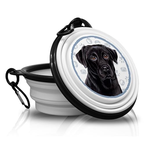 33. Labrador NEGRO - Cuenco de comida, cuenco, cuenco plegable, bebedero portátil con mosquetón para viajes…
