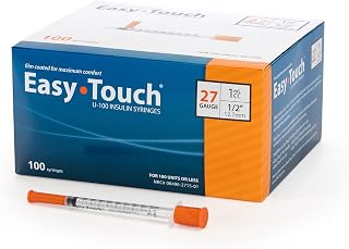 EasyTouch 27G U-100 Insulin Syringes 1cc 1/2" Needle - Box of 100, Bold Markings, Sterile, Minimal Dead Space