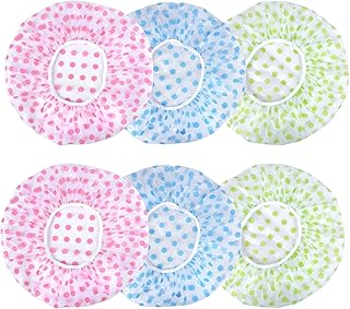 6 Pezzi Cuffia da Doccia, Cuffia da Doccia Donna, Cuffia da Doccia Impermeabile, Shower Cap, Cuffia da Doccia Grande per Viaggio, Spa, Salon, Hotel, Doccia, Cucina