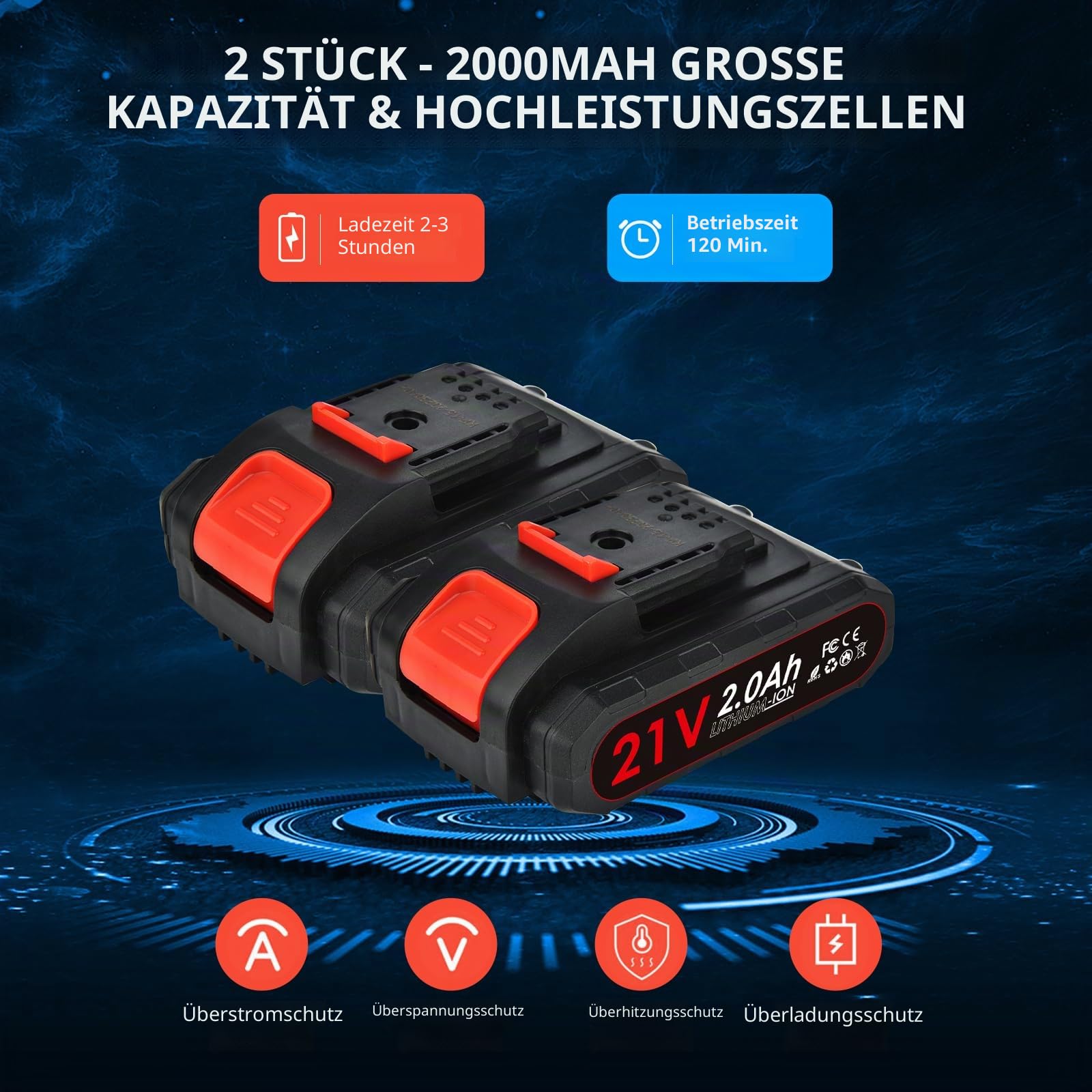 Akku Elektrische Gartenschere 30 mm Baumschere: Akku astschere mit 2PCS 21 V 2000 mAh Baterien für Garten, Äste, Blumenbeet